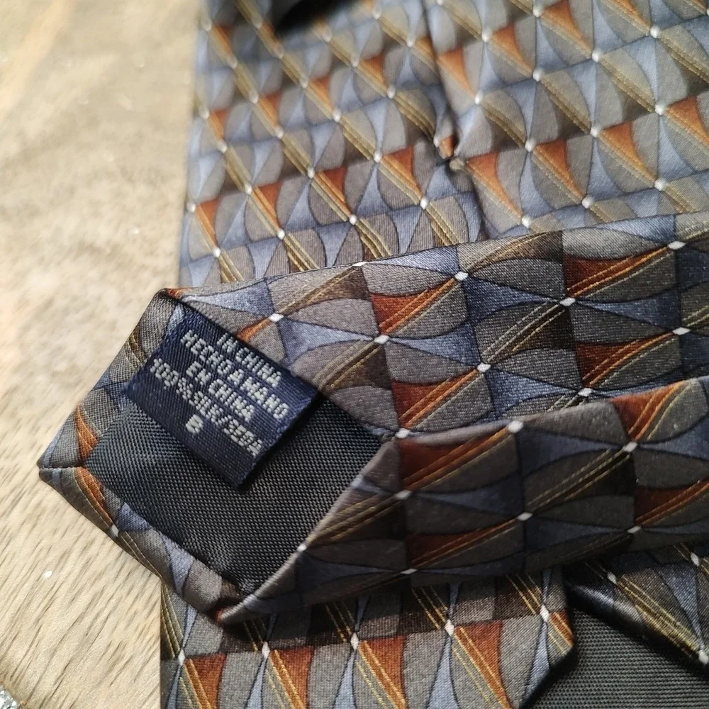 Van Heusen Mens Tie Geometric Pattern Silk Copper Neutrals Business Formal Guest